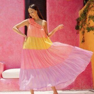 NWT Sundress Stevie Palma One Shoulder Color Block Maxi Size M/L Pink Purple